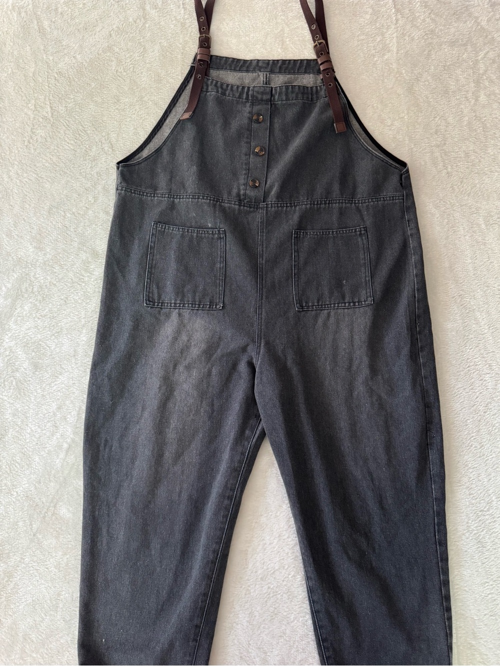 Black Denim Utility Overalls with Adjustable Strap